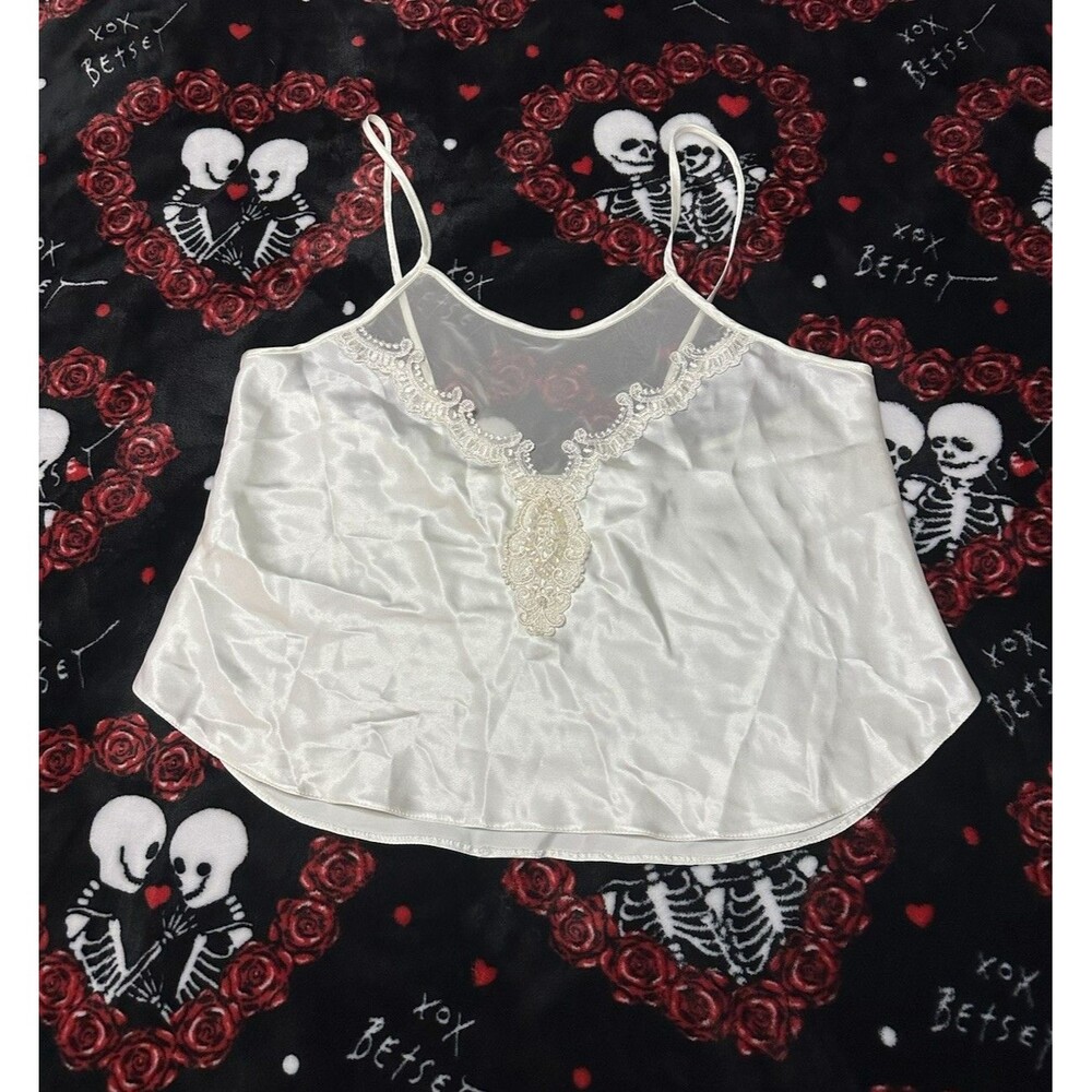 VTG 80s/90s Lucie Ann Beaded Sequin Cami Tank Top Lingerie Satin Bridal 38 L/XL